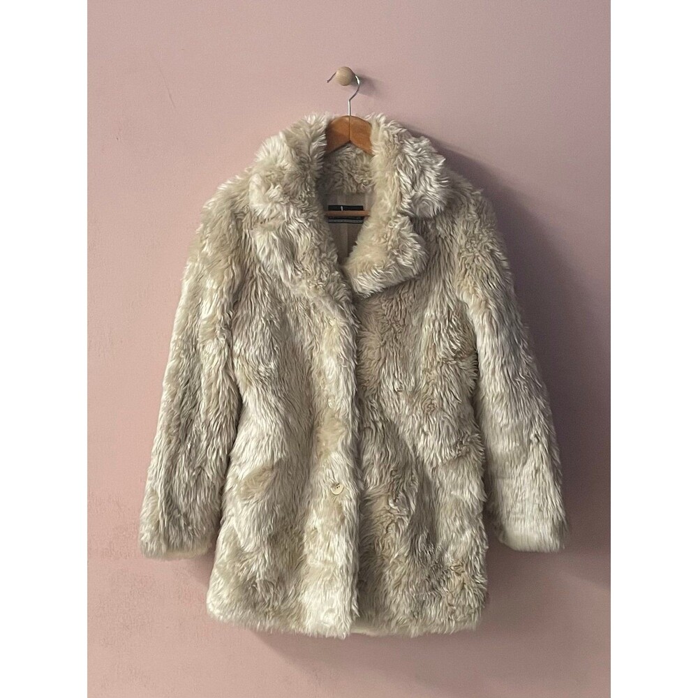 Vintage Blanc Noir Tan Faux Fur Coat Size S